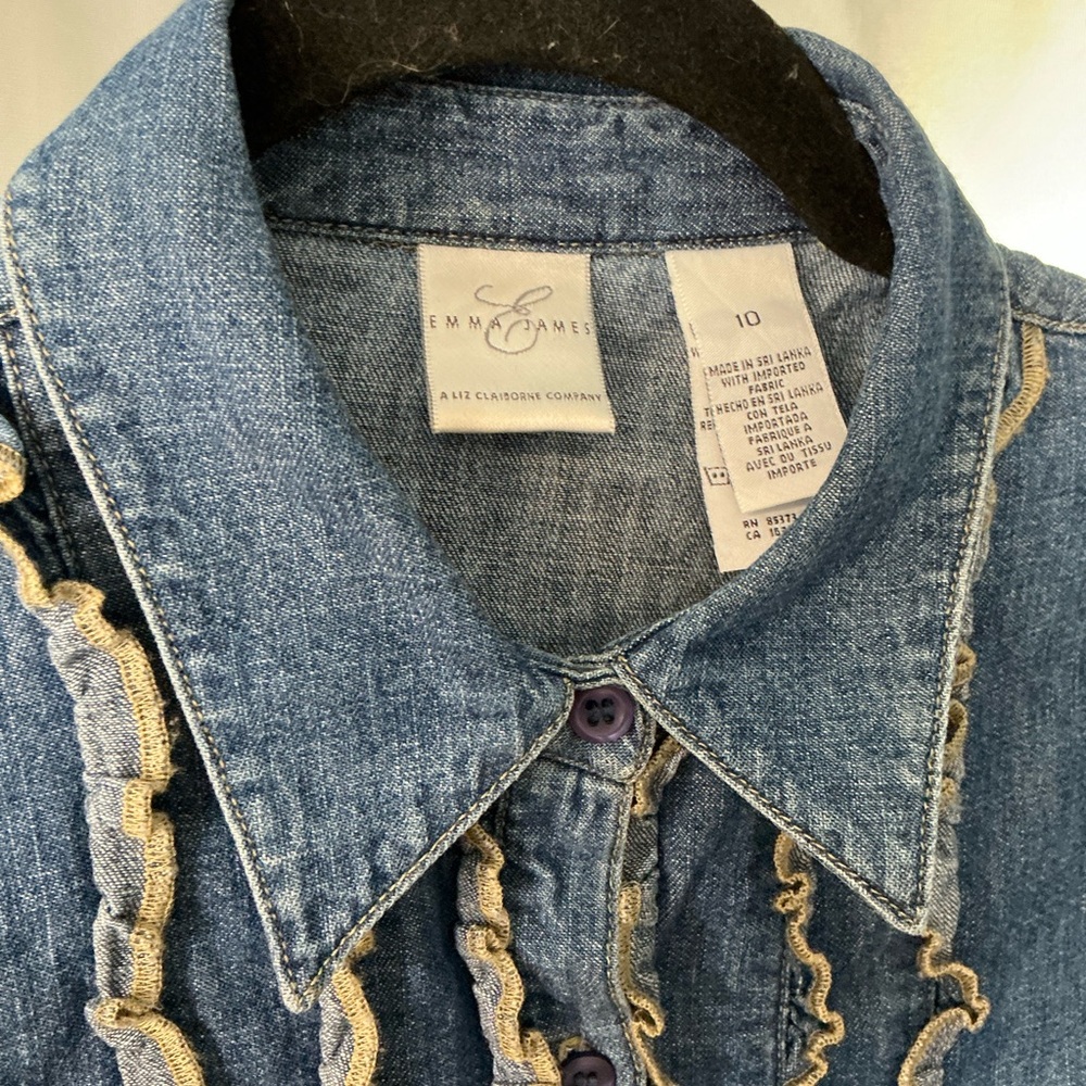 Emma James size 10 Denim Ruffle Button-Up Shirt. - Picture 3 of 4